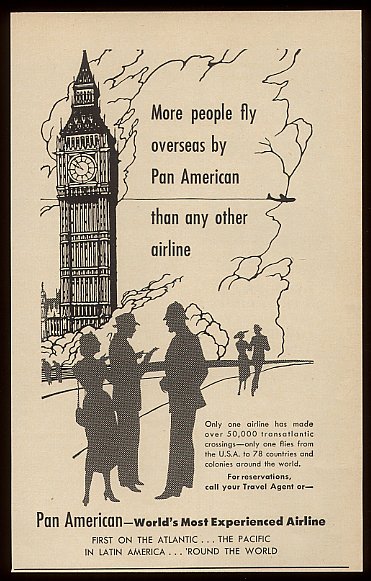 1955 A Pan American ad promoting service to London, England.